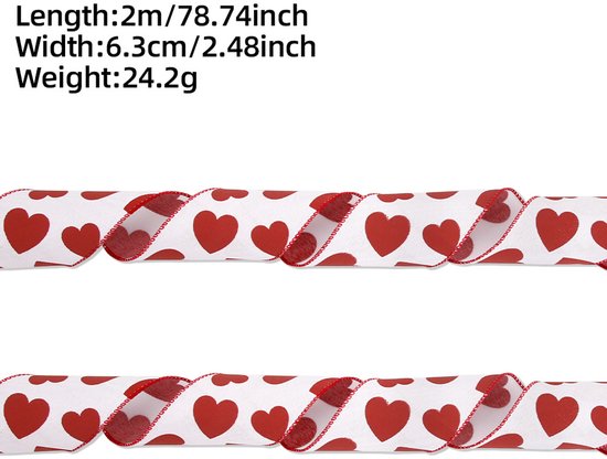 Valentine's Day Ribbons - 3 Rolls - Handmade Ribbons - Heart Pattern - Natural Texture - Suitable for wrapping flowers and party decorations （2m）