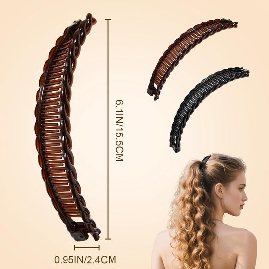 2-pack banana hair clips - Banana hair comb - Double comb - Long hair clip - Fishtail hair clip - Suitable for women and girls