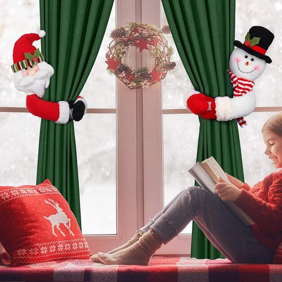 Christmas Themed Curtain Ties - (Set of Two) - Curtain Ties - Curtain Hooks - Snowman Design - Suitable for curtains, windows, wine bottle decorations, Christmas decorations, home and party decorations.