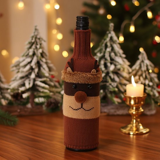 Wine Bottle Decorations - 3 Pieces - Wine Bottle Sleeves - Wine Bottle Bags - Christmas Decorations - Cartoon Knitted Old Man and Snowman Wine Bottle Sleeves - Festive Restaurant Decorations