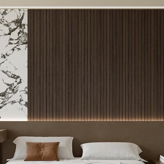 2 Pack Peel and Stick Oak Wood Slat Feature Wall Panels 300x40cm Each | DIY TV Headboard PVC Decor Wall Liner for Interior Wall & Ceiling Makeover（KC-1037C-18）