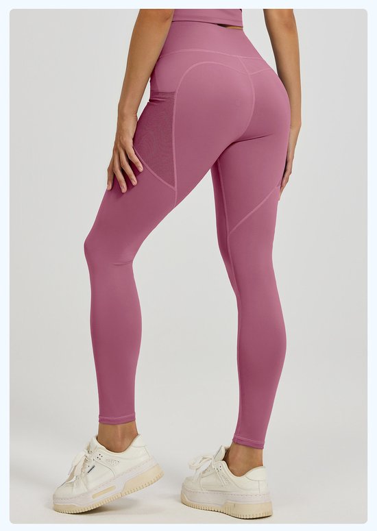 Slim Fit Sports Pants - High Waist Yoga Pants with Side Pockets - Soft and Stretchy Blended Fabric, Breathable and Comfortable - Skinny Fit with Elastic Waist - Suitable for Yoga, Fitness, Walking and Daily Use (Dark Pink, Size XL)