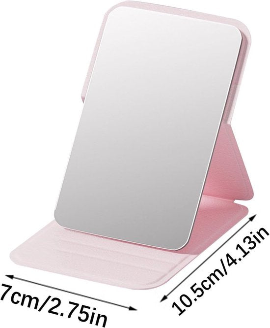 Frameless High Definition Makeup Mirror - Foldable Travel Mirror - Portable Makeup Mirror with Soft PU Leather Cover - Suitable for Bedroom, Bathroom & Travel（Pink）