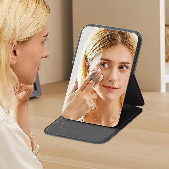 High Definition Frameless Makeup Mirror - Foldable Travel Mirror - Portable Makeup Mirror with Soft PU Leather Cover - Suitable for Bedroom, Bathroom & Travel（Black）