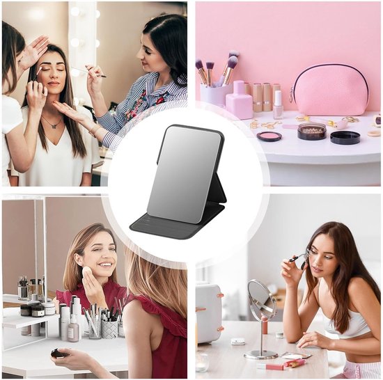 High Definition Frameless Makeup Mirror - Foldable Travel Mirror - Portable Makeup Mirror with Soft PU Leather Cover - Suitable for Bedroom, Bathroom & Travel（Black）