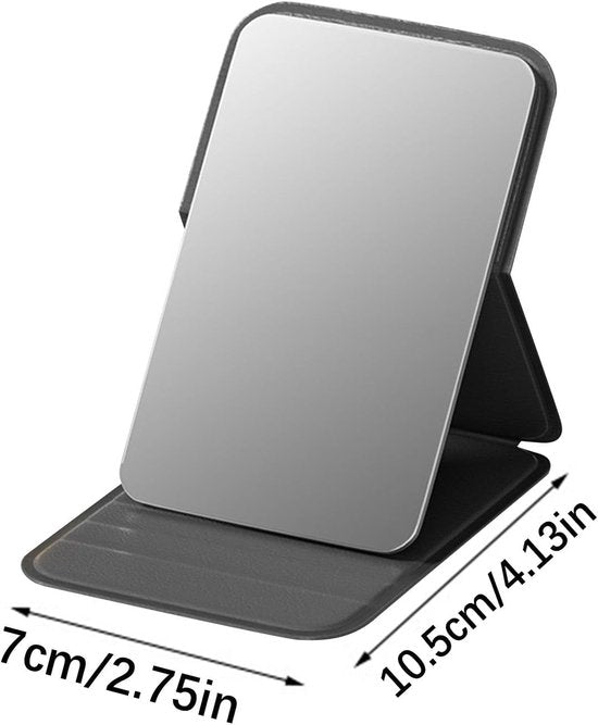High Definition Frameless Makeup Mirror - Foldable Travel Mirror - Portable Makeup Mirror with Soft PU Leather Cover - Suitable for Bedroom, Bathroom & Travel（Black）