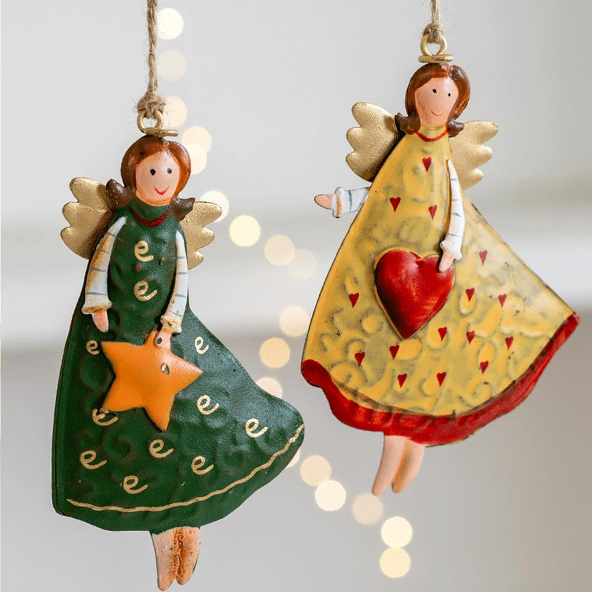 4 Pack Colourful Metal Angel Christmas Hanging Ornaments for Trees, Wreaths, Mantels and Festive Home Decoration