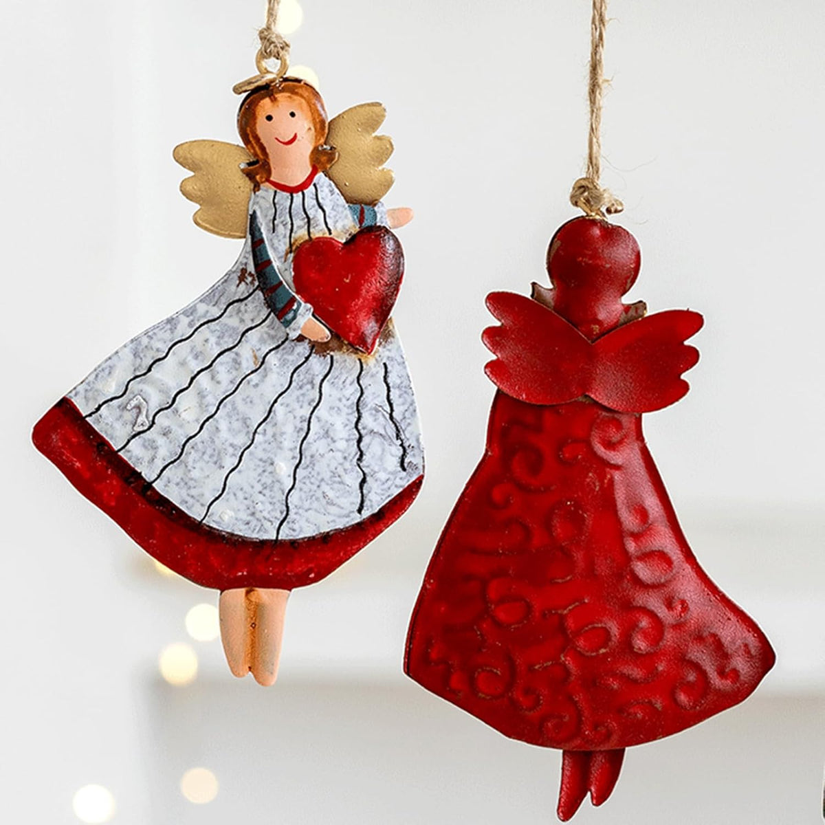 4 Pack Colourful Metal Angel Christmas Hanging Ornaments for Trees, Wreaths, Mantels and Festive Home Decoration