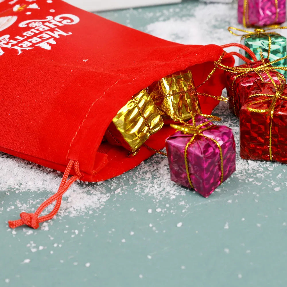12 Pack Red Christmas Apple Gift Bags with Drawstring, Festive Treat and Candy Pouches for Holiday Parties, Favours and Tree Decor