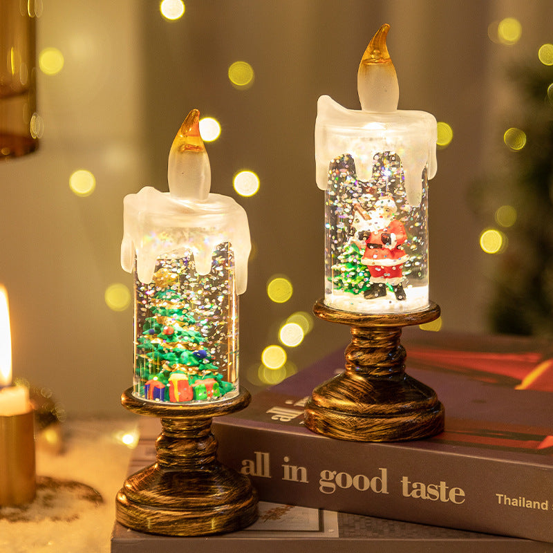 Battery Operated LED Snow Globe Candle with Rotating Glitter Water, Flameless Christmas Table Light for Holiday Home Decor, Snowman