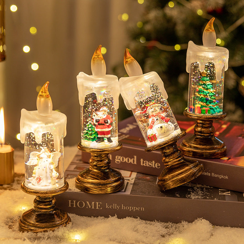 Battery Operated LED Snow Globe Candle with Rotating Glitter Water, Flameless Christmas Table Light for Holiday Home Decor, Snowman