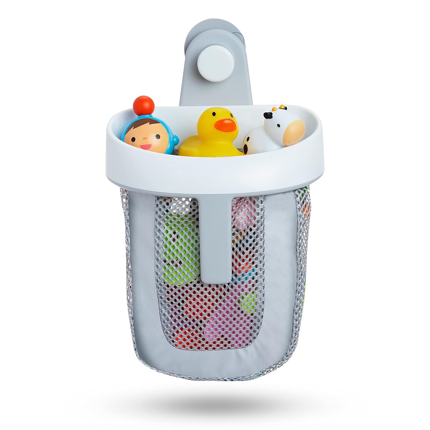 Toy Storage Bag Bathroom Rack Storage Bag for Bathroom with Quick Dry Net, Super Strong Suction Cup, Easy to Attach to Tiles and Bath Wall - Gray