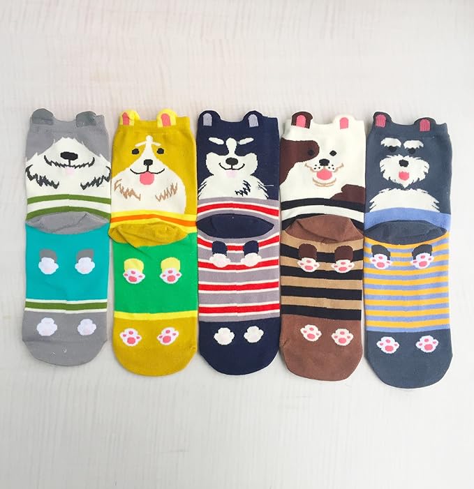 Women's Socks - 5 Pairs Set with Animal Print - Cotton Socks for Women and Girls - Multicolored Design - Unisex Size