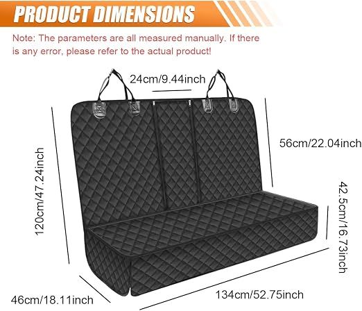 600D Dog Bench Car Seat Cover, Waterproof Non-Slip Pet Backseat Protector for Cars, SUVs and Trucks, Machine Washable, Black, 135 cm