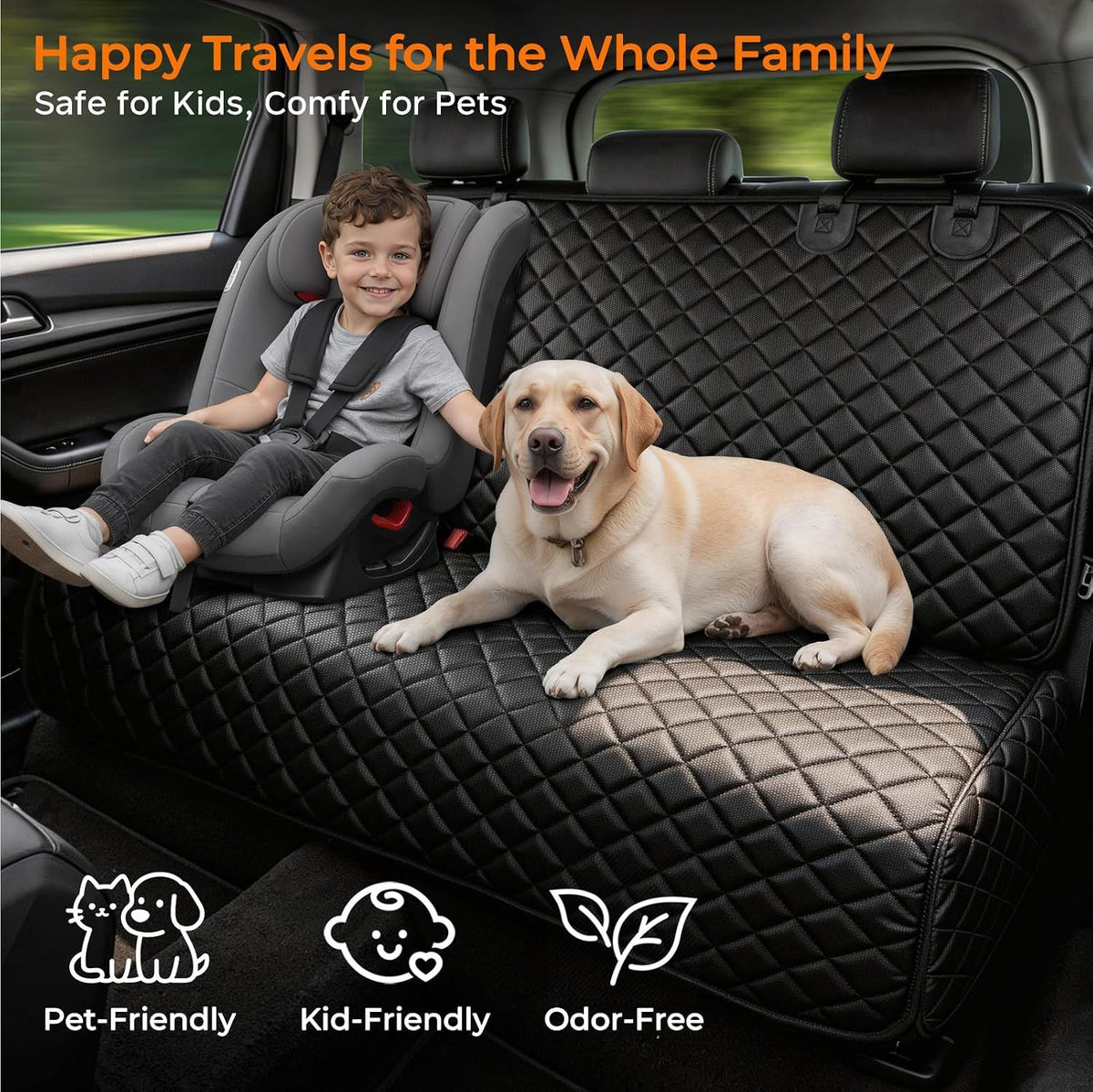 Dog Car Back Seat Cover, Waterproof Non-Slip 600D Oxford Rear Bench Protector for Mid-Size Cars and SUVs, Machine Washable, Black