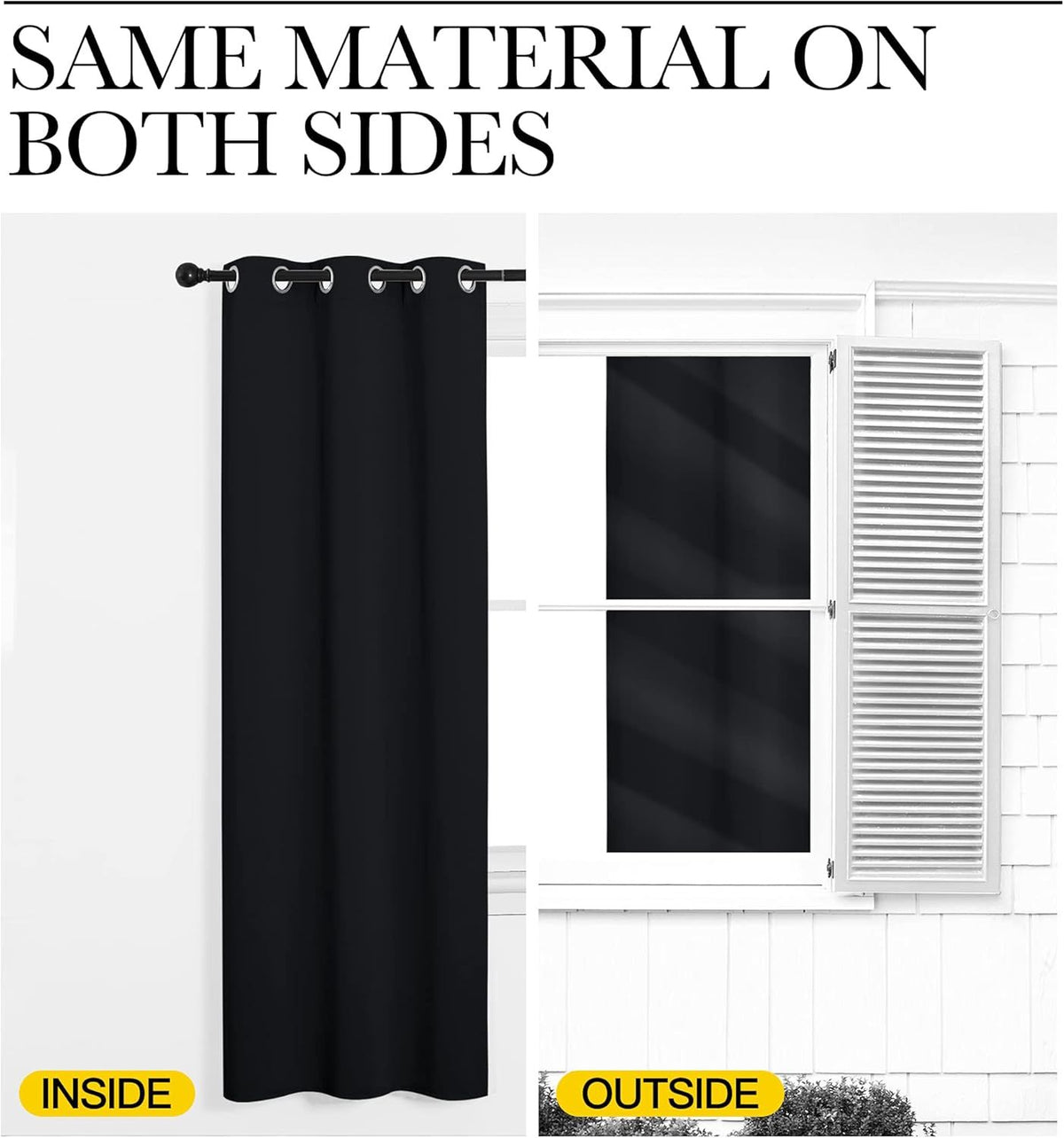 2 Pack Blackout Curtains for Bedroom, Thermal Insulated Grommet Drapes for Light Blocking, Noise Reduction and Kitchen Windows, Black, 106.7 x 160 cm