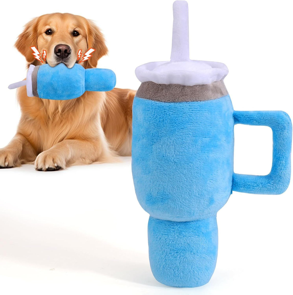 Squeaky Plush Dog Toy Tumbler, Durable Interactive Chew Toy for Small, Medium and Large Dogs, Soft Blue Cup Design for Playtime