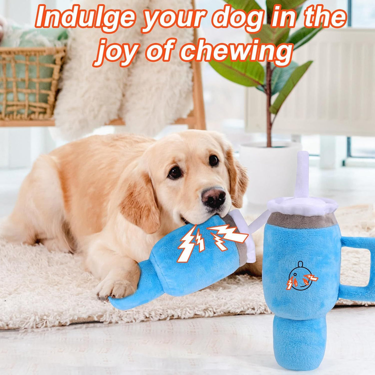 Squeaky Plush Dog Toy Tumbler, Durable Interactive Chew Toy for Small, Medium and Large Dogs, Soft Blue Cup Design for Playtime