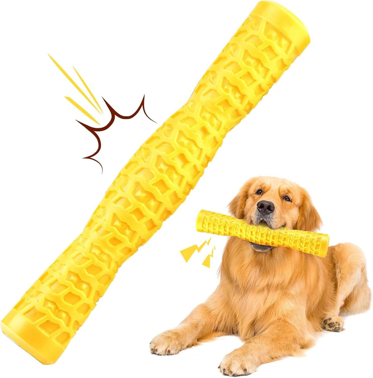 Dog Squeaky Toys Interactive Dog Toys for Aggressive Chewers Tough Rubber Chew Toys for Medium/Large Breed, Yellow