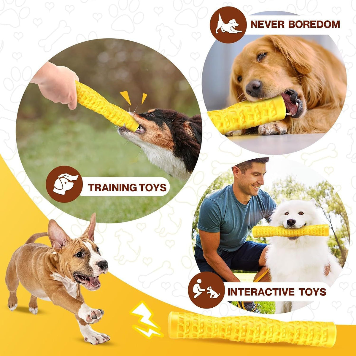 Dog Squeaky Toys Interactive Dog Toys for Aggressive Chewers Tough Rubber Chew Toys for Medium/Large Breed, Yellow