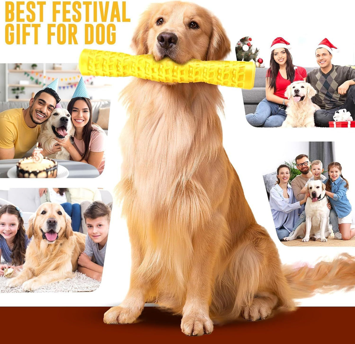 Dog Squeaky Toys Interactive Dog Toys for Aggressive Chewers Tough Rubber Chew Toys for Medium/Large Breed, Yellow