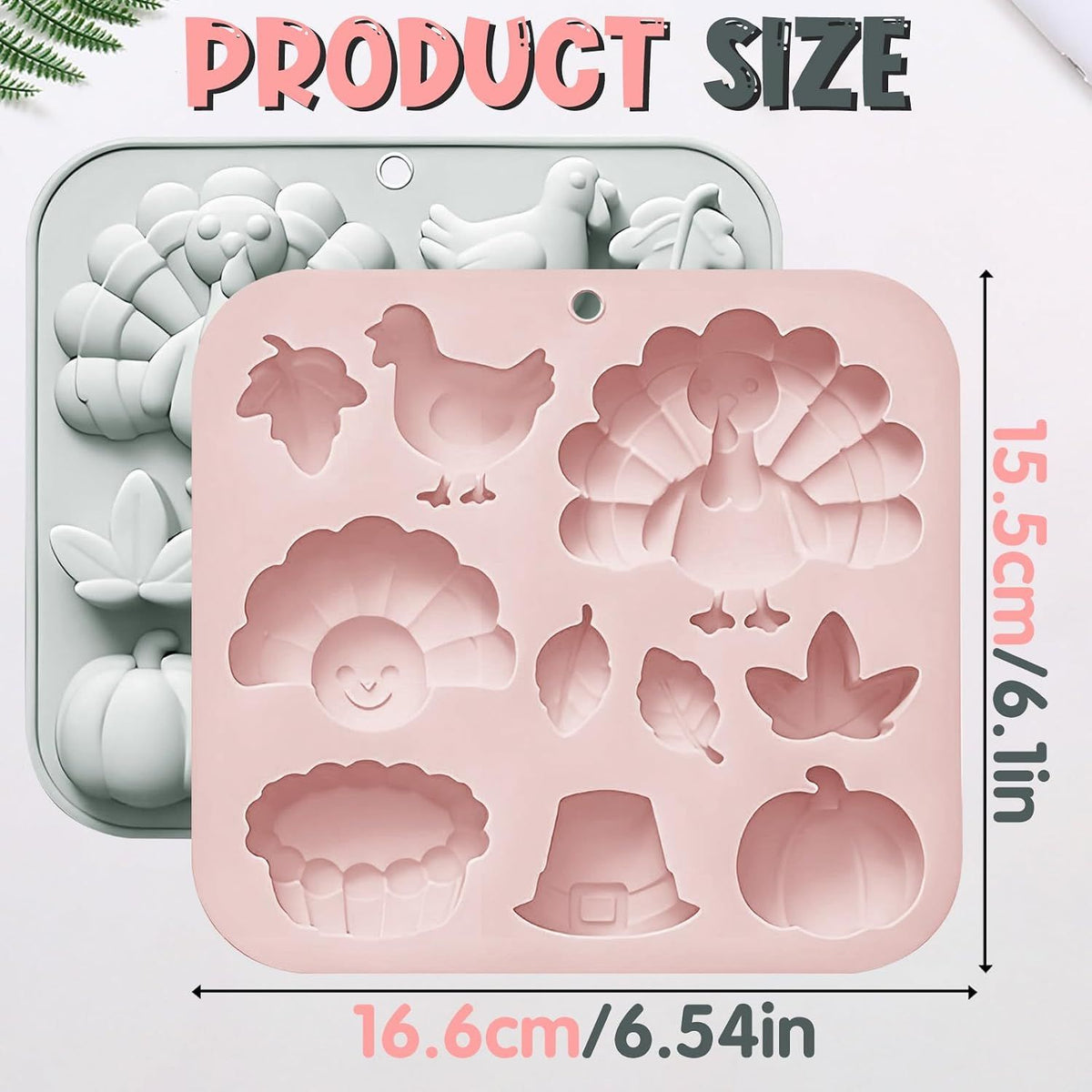 2 Pack Fall Thanksgiving Chocolate Silicone Molds, Autumn Pumpkin Turkey Leaves Silicone Molds Baking Soap for Halloween Autumn Cupcake Cake Topper