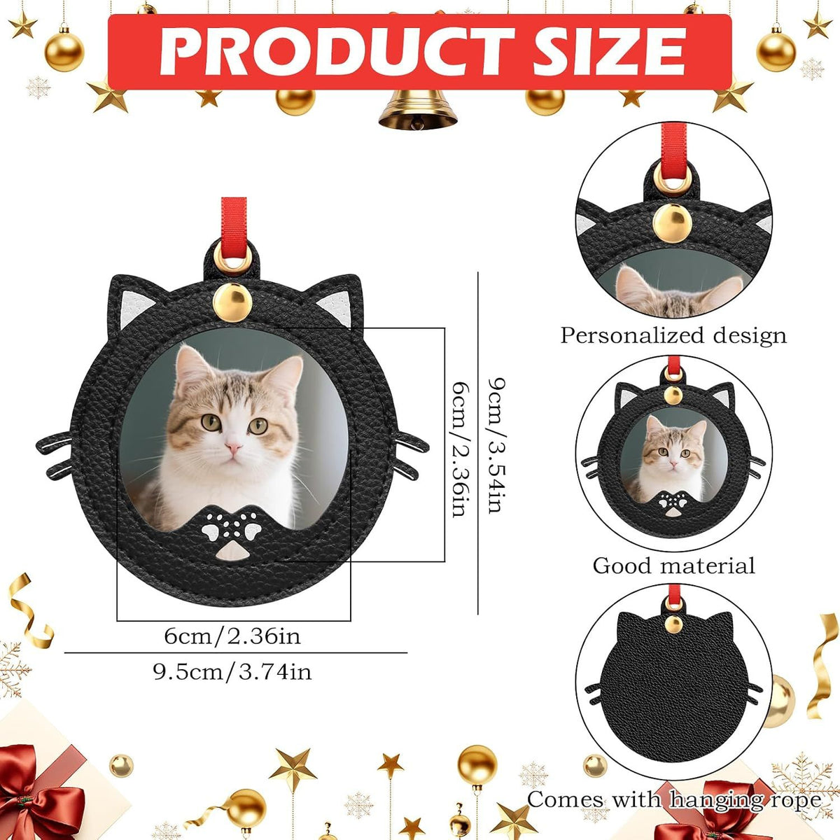 Cat-Shaped Mini Photo Frame Christmas Decoration, Mini Cat Picture Frame Xmas Ornaments, Personalized Christmas Decorations Supplies for Family, Black