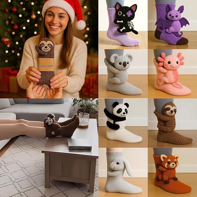 Funny Cute 3D Printed Animal Socks for Women, Sloth Rabbit Koala Designs, Warm Breathable Cotton Novelty Socks for Gifts and Daily Wear