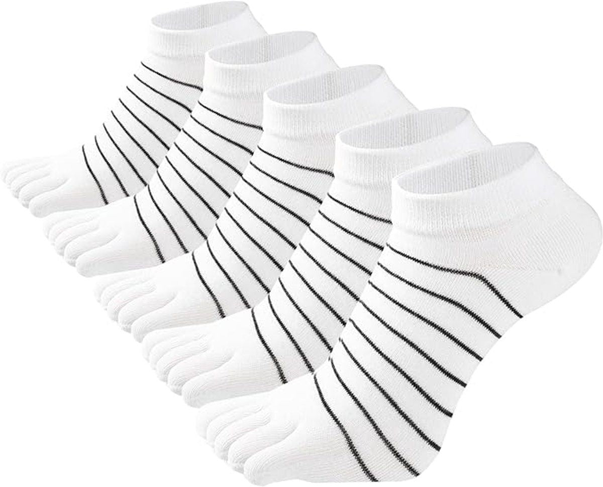 Women's Cotton Toe Socks 5 Pairs for Yoga Running, Five Finger Separated Design Reduces Friction Blisters, Breathable Moisture-Wicking Low-Cut Athletic Socks