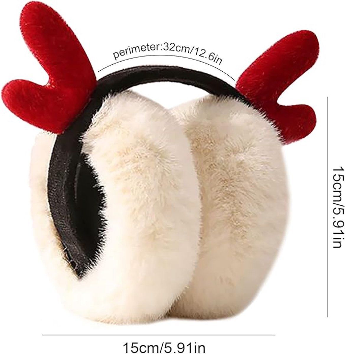 2 Pack, Foldable Deer Antler Earmuffs, Plush Winter Christmas Ear Warmers for Outdoor Activities and Holiday Wear, Diameter 14 cm, Red and Beige