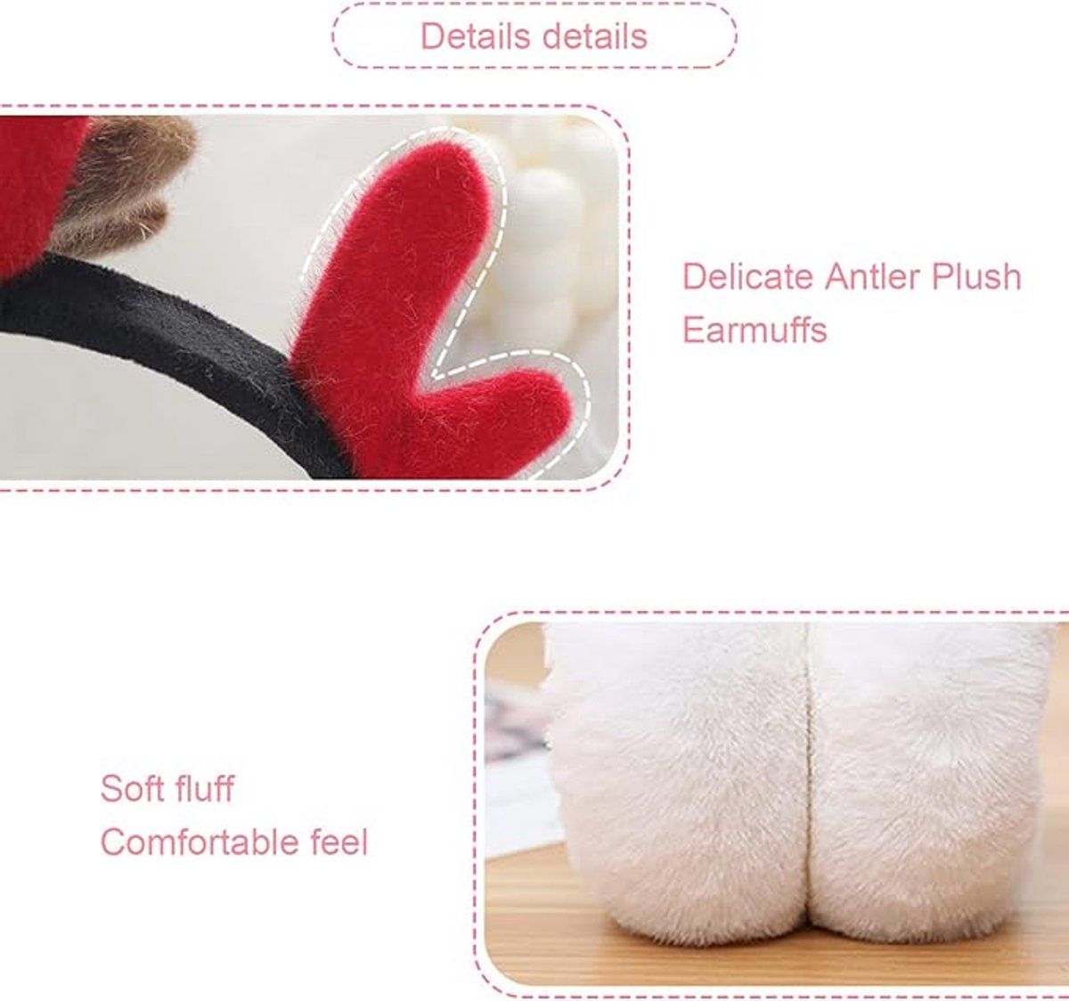 2 Pack, Foldable Deer Antler Earmuffs, Plush Winter Christmas Ear Warmers for Outdoor Activities and Holiday Wear, Diameter 14 cm, Red and Beige