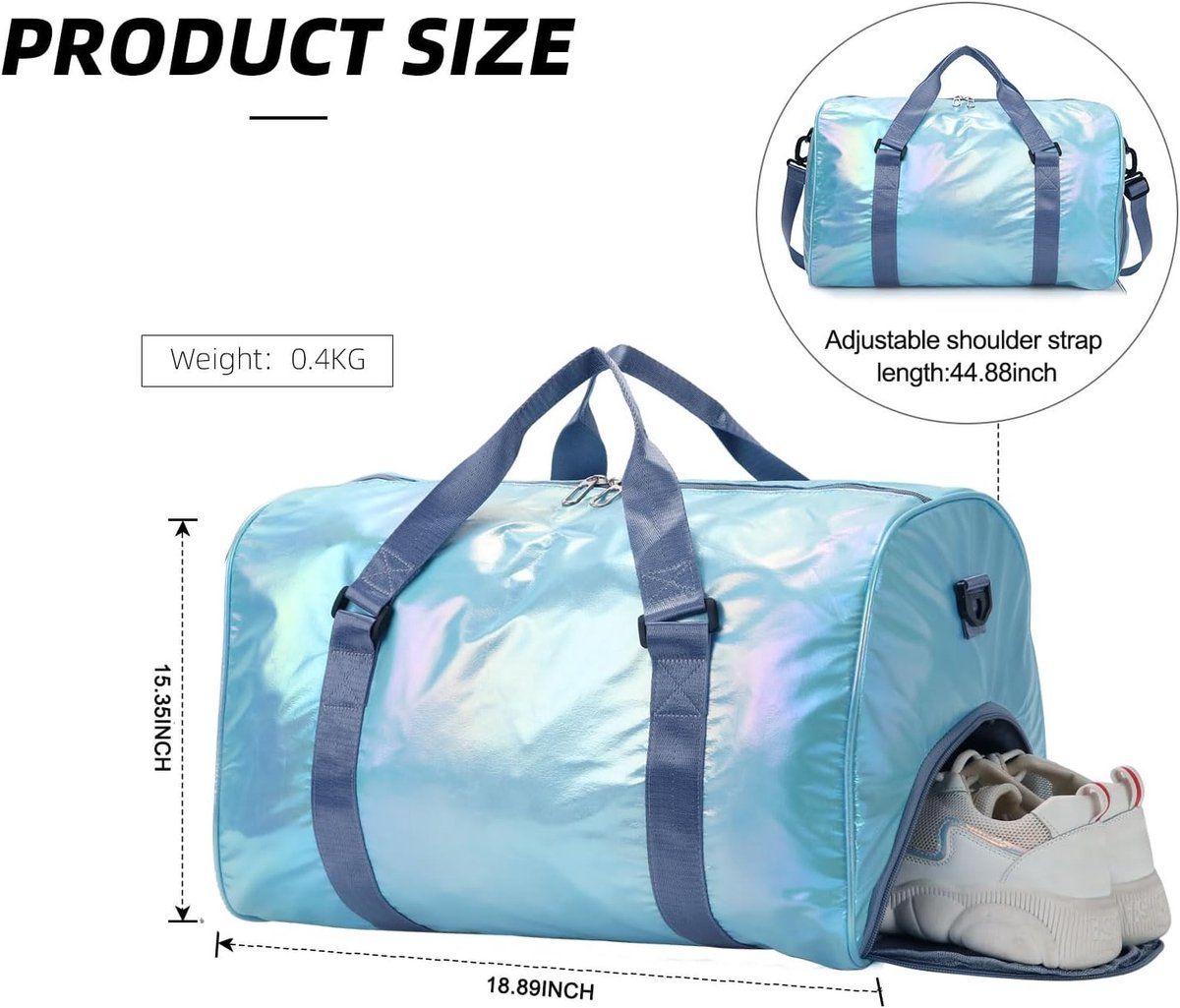 Women's Sports Bag, Girls' Sports Bag, Sports Bag with Shoe Compartment, Waterproof Sports Bag, Children's Dance Kit, Women's Weekend Bag, Blue