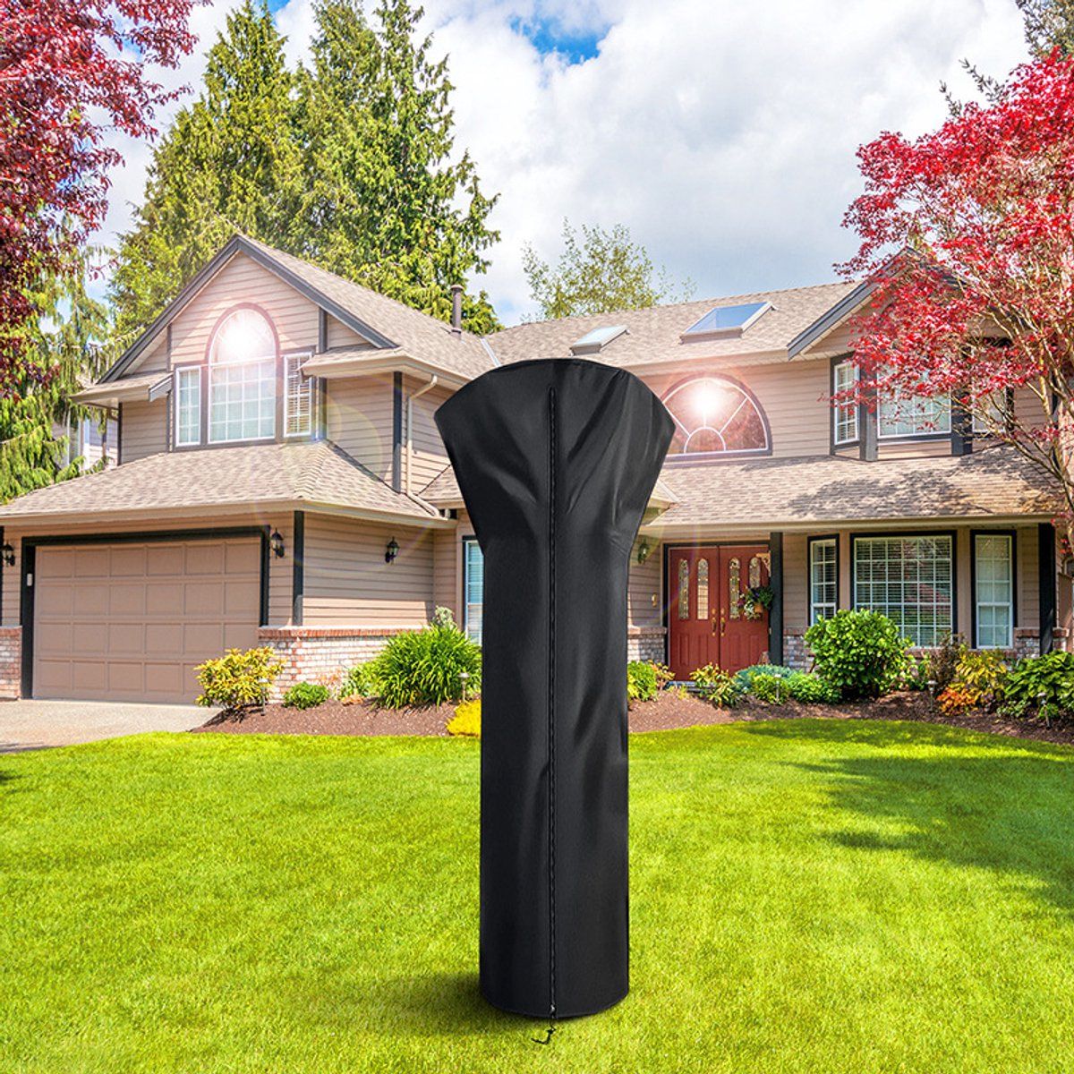 Patio heater cover, 420D Black Silver-Coated, waterproof, windproof and UV resistant, 226 x 89 x 48 cm,for Storage and Seasonal Protection
