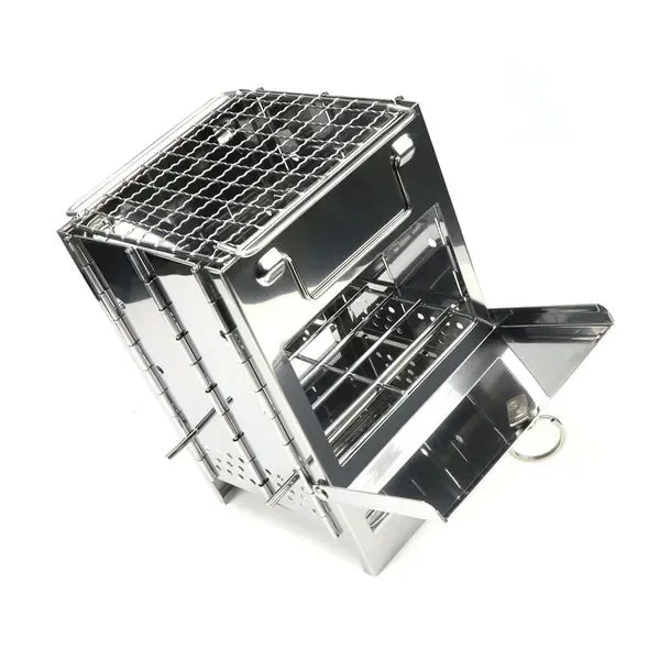 1 Piece Foldable Stainless Steel Charcoal BBQ Grill, Adjustable-Height Portable Camping Grill for Picnics and Outdoor Cooking