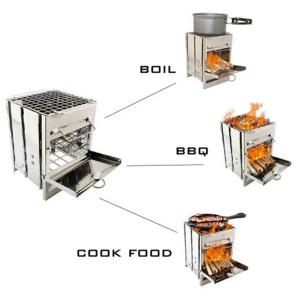 1 Piece Foldable Stainless Steel Charcoal BBQ Grill, Adjustable-Height Portable Camping Grill for Picnics and Outdoor Cooking