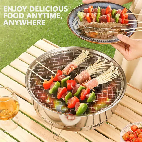 1 Piece Portable Korean BBQ Grill, Stainless Steel Round Grill with Maifan Stone Plate for Camping and Picnics