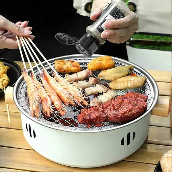 1 Piece Portable Charcoal Grill, Tabletop Iron BBQ with Removable Grate for Indoor Camping, Home Barbecues and Parties, Red