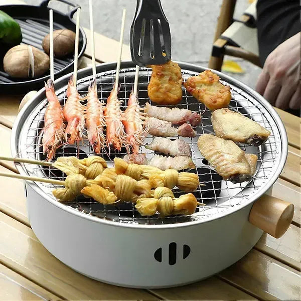 1 Piece Portable Charcoal Grill, Tabletop Iron BBQ with Removable Grate for Indoor Camping, Home Barbecues and Parties, Red