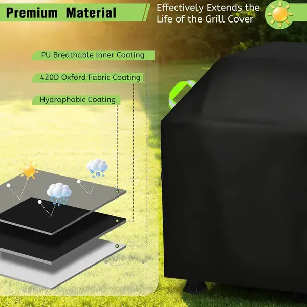 BBQ Grill Cover 420D Oxford Waterproof Windproof for Outdoor Gas and Charcoal Grills 145 x 60 x 120 cm Black