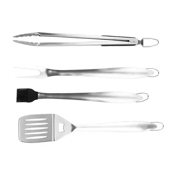 4 Piece Stainless Steel BBQ Grill Tool Set, Heavy Duty Rust Resistant Utensils for Camping, Outdoor Cooking and Backyard Parties