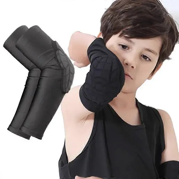 1 Pair Kids Protective Arm Sleeves with Padded Elbow Support for Basketball, Cycling and Outdoor Play, Black, for Ages 7-10 (30-40 kg)