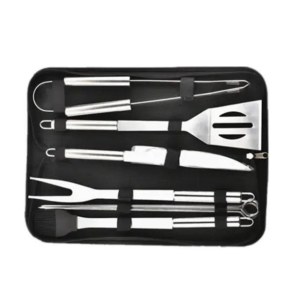 9 Piece Stainless Steel BBQ Grill Tool Set with Oxford Storage Bag for Outdoor Barbecue, Camping, Picnics and Home Grilling
