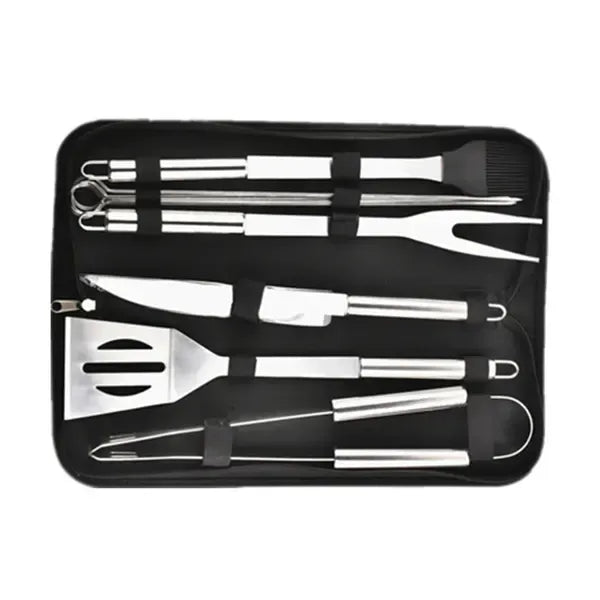9 Piece Stainless Steel BBQ Grill Tool Set with Oxford Storage Bag for Outdoor Barbecue, Camping, Picnics and Home Grilling