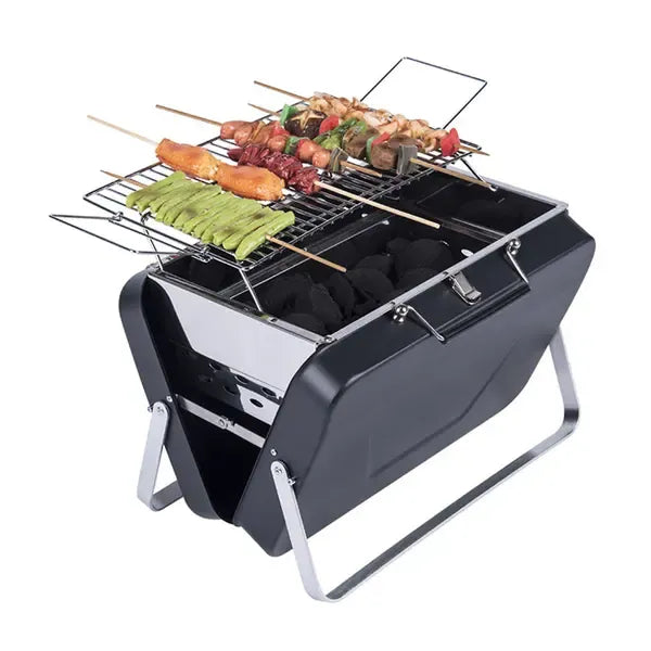 Portable Foldable Charcoal BBQ Grill with Compact Metal Frame and Cooking Grate for Camping, Picnics and Outdoor Cooking, Black