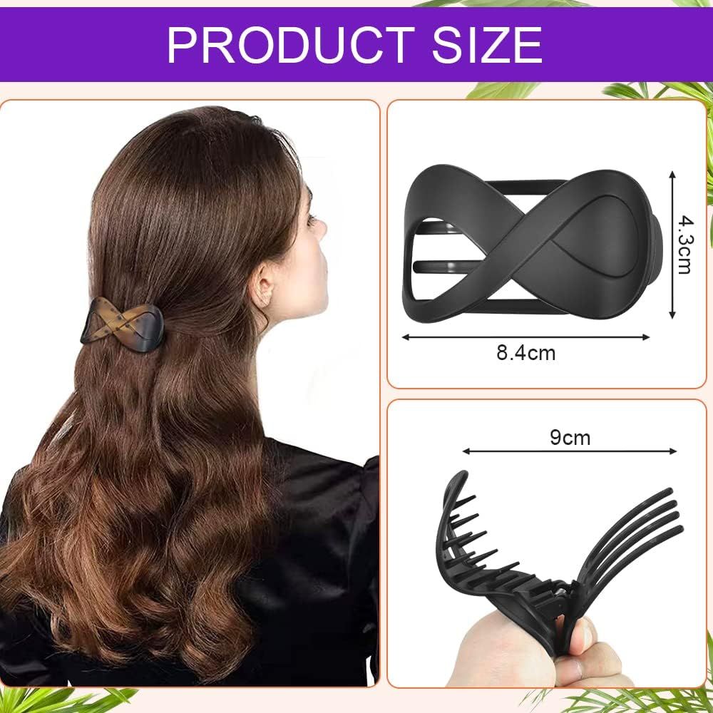 4 Pack Large Acrylic Hair Claw Clips with Strong Non-Slip Grip and Metal Springs for Thick, Curly and Long Hair, Amber and Black