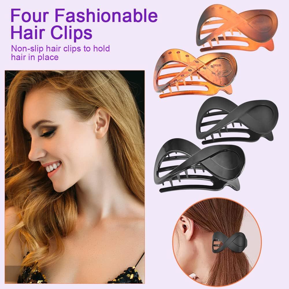 4 Pack Large Acrylic Hair Claw Clips with Strong Non-Slip Grip and Metal Springs for Thick, Curly and Long Hair, Amber and Black