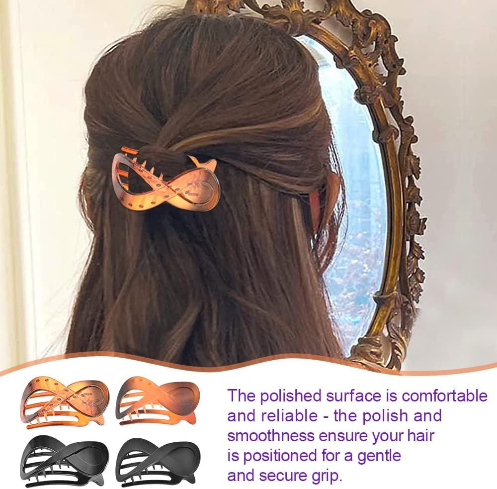 4 Pack Large Acrylic Hair Claw Clips with Strong Non-Slip Grip and Metal Springs for Thick, Curly and Long Hair, Amber and Black