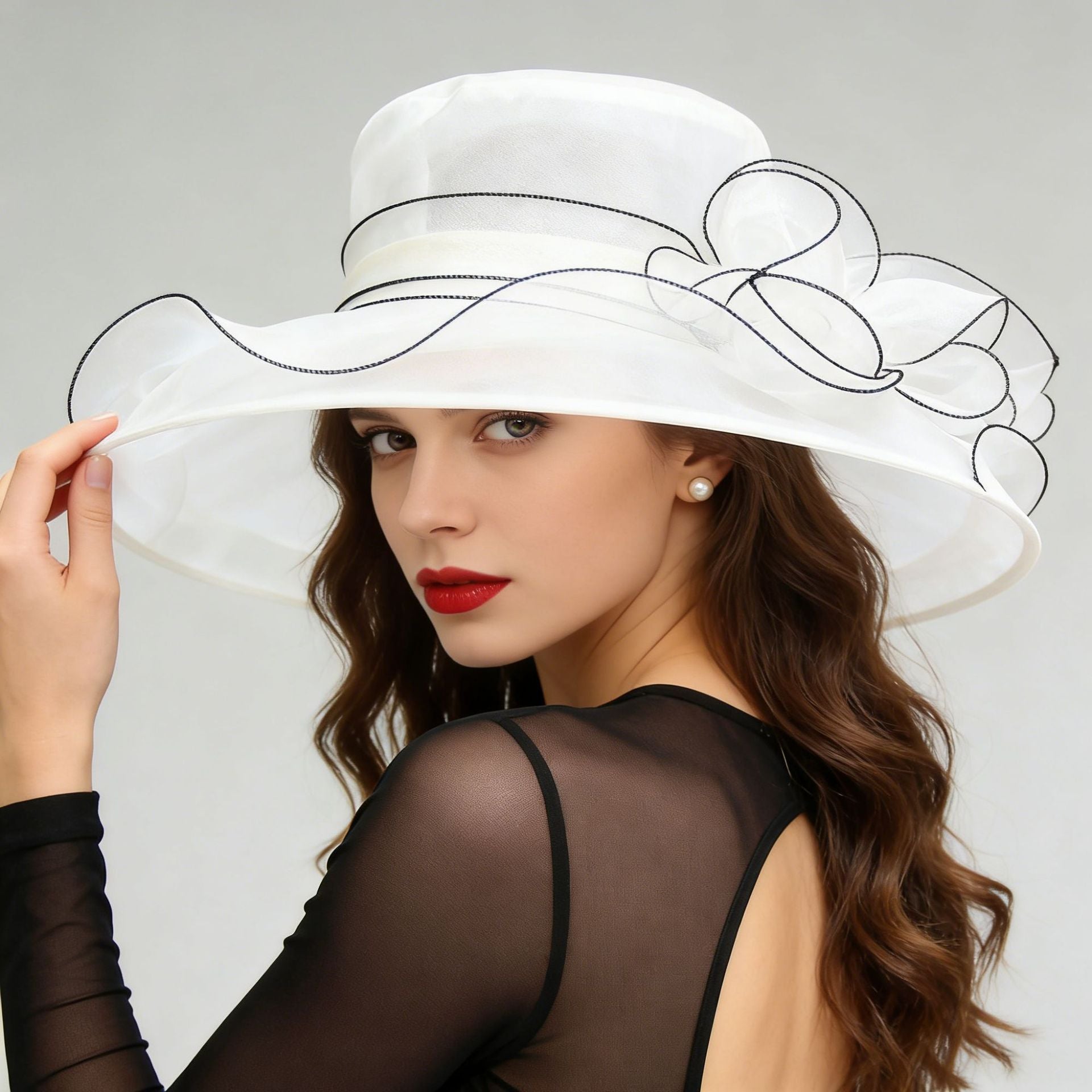 Women's Foldable Organza Wide Brim Sun Hat with Breathable Mesh Design for Beach, Travel and Garden Wear, Beige, 56-58 cm