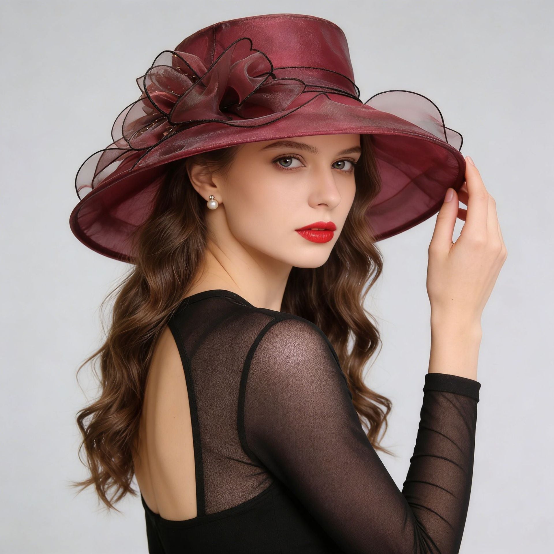Women's Foldable Organza Wide Brim Sun Hat with Breathable Mesh Design for Beach, Travel and Garden Wear, Beige, 56-58 cm