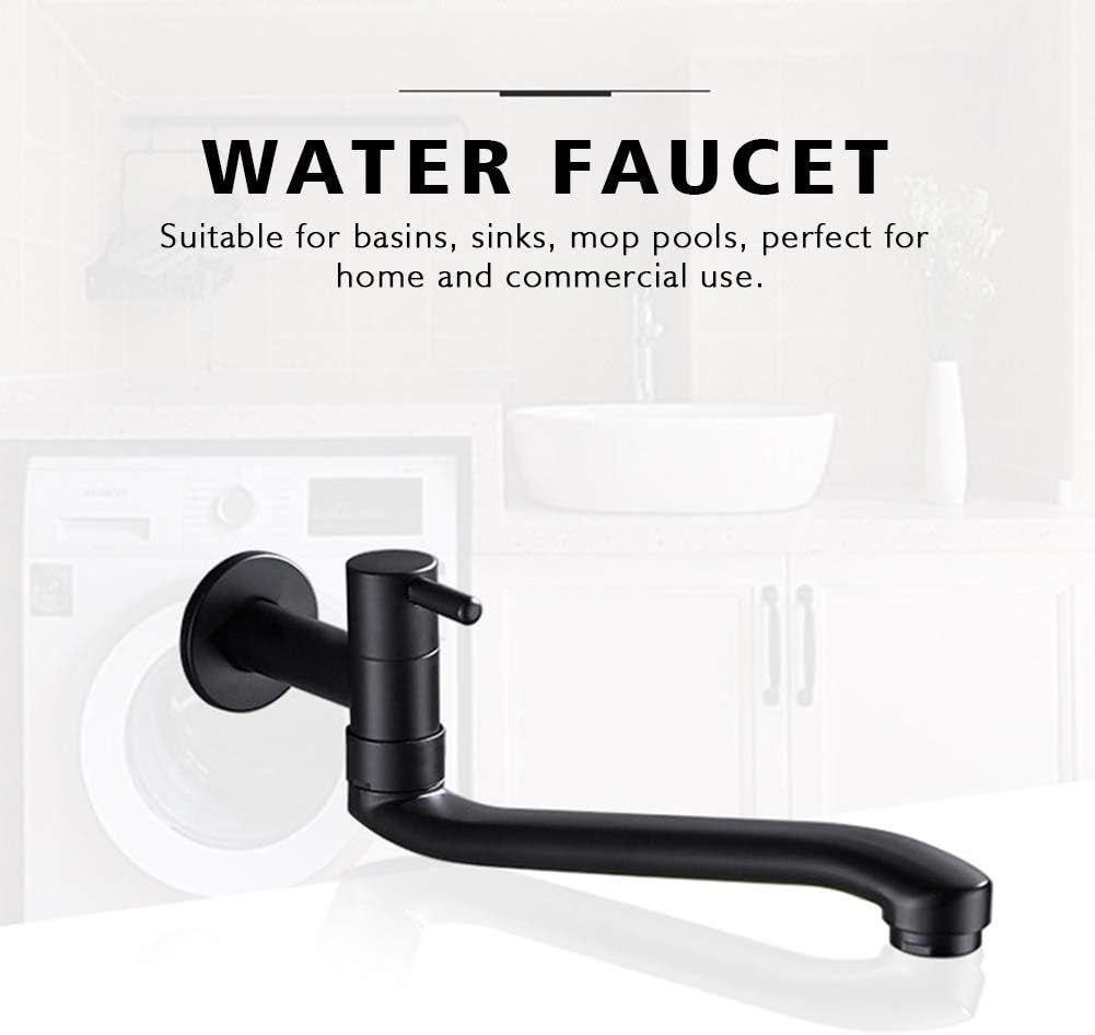 Wall-mounted cold water faucet for washing machine, mop, pool and garden, stainless steel material, Black Finish